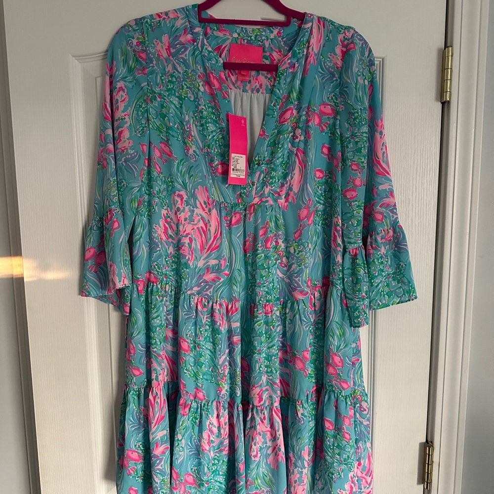 Lilly Pulitzer Gabriel Pink and Green Floral Dress